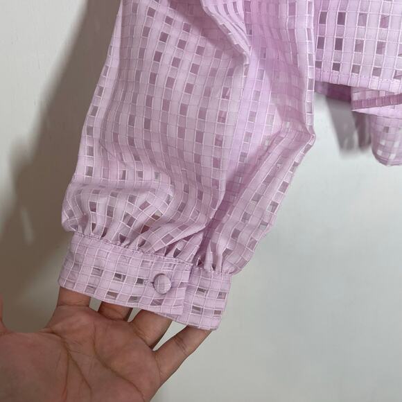 NEW Eloquii Crop Top Women's Size 18 Lilac Gingham Sheer Square Neck Puff Sleeve - Picture 4 of 6